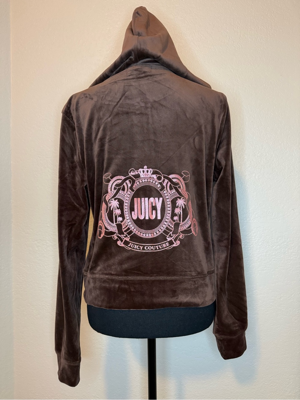 Juicy Couture Brown Velour Hooded Jacket with Pink Logo